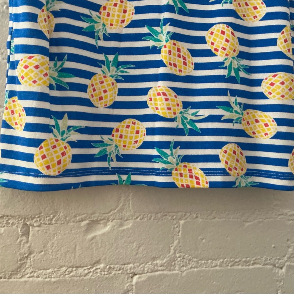 NWT Womens Blue Striped Top 100% Cotton Yellow Pineapple Print Tropical Summer L - Picture 10 of 11
